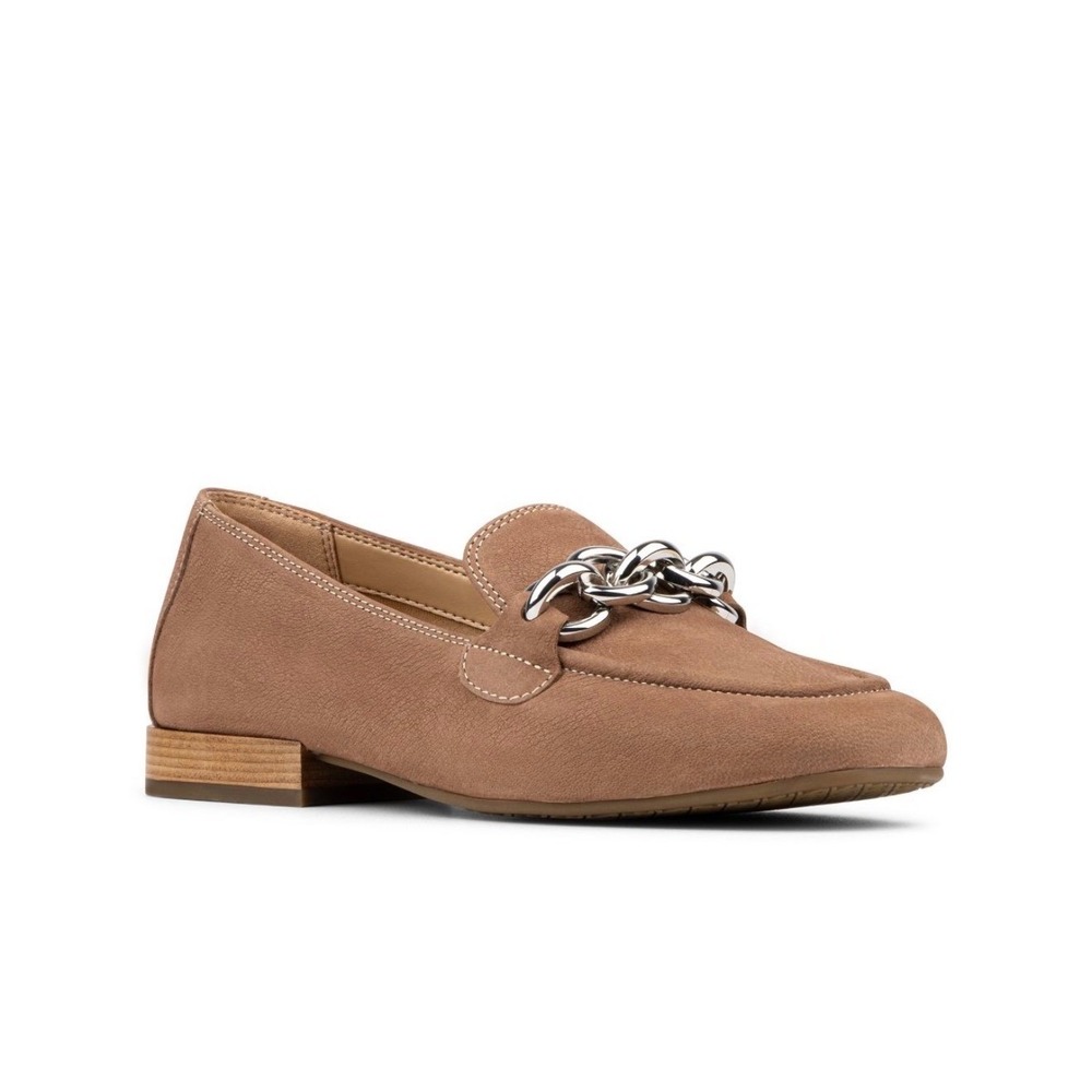 Donald Pliner Balinda Tan Suede Chain Link Loafers Square Toe Flats Womens 6M